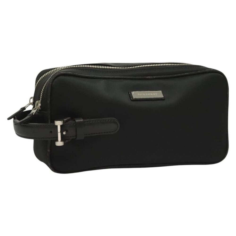 BURBERRY Clutch Bag Nylon Black Silver Auth bs27160